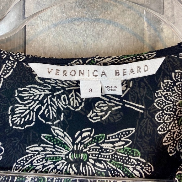 Veronica Beard Silk Ruffle Sleeve Floral Blouse in Black Green Multi Size Small. - Picture 10 of 12